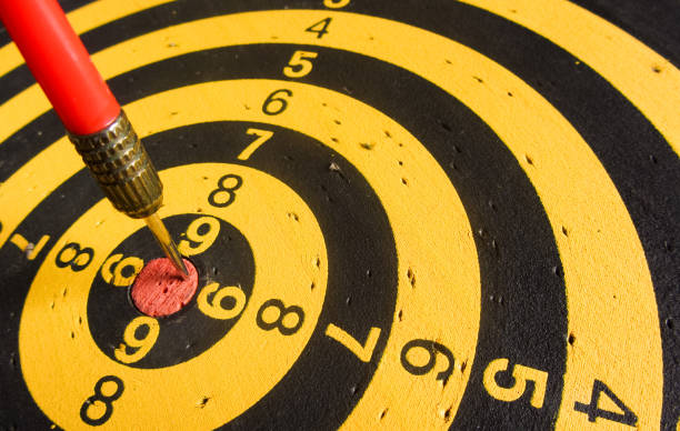 istock diagonal view of an used dartboard 983284226
