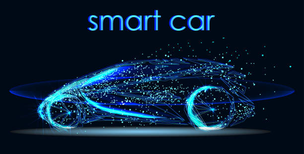 Futuristic automotive technology with autonomous driving Abstract image of a smart or intelligentcar in the form of a starry sky or space, consisting of points, lines, and shapes in the form of planets, stars and the universe. Futuristic automotive technology with autonomous driving, driverless cars autonomous vehicles stock illustrations