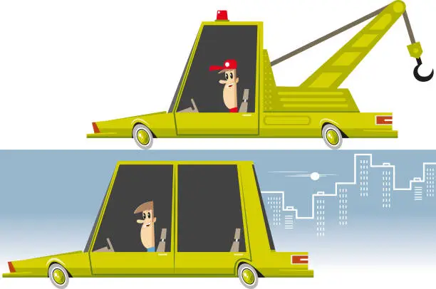 Vector illustration of Tow truck and cool car