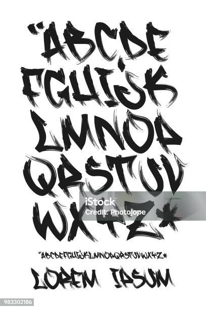 Graffiti Marker Font Hand Written Vector Alphabet Stock Illustration - Download Image Now