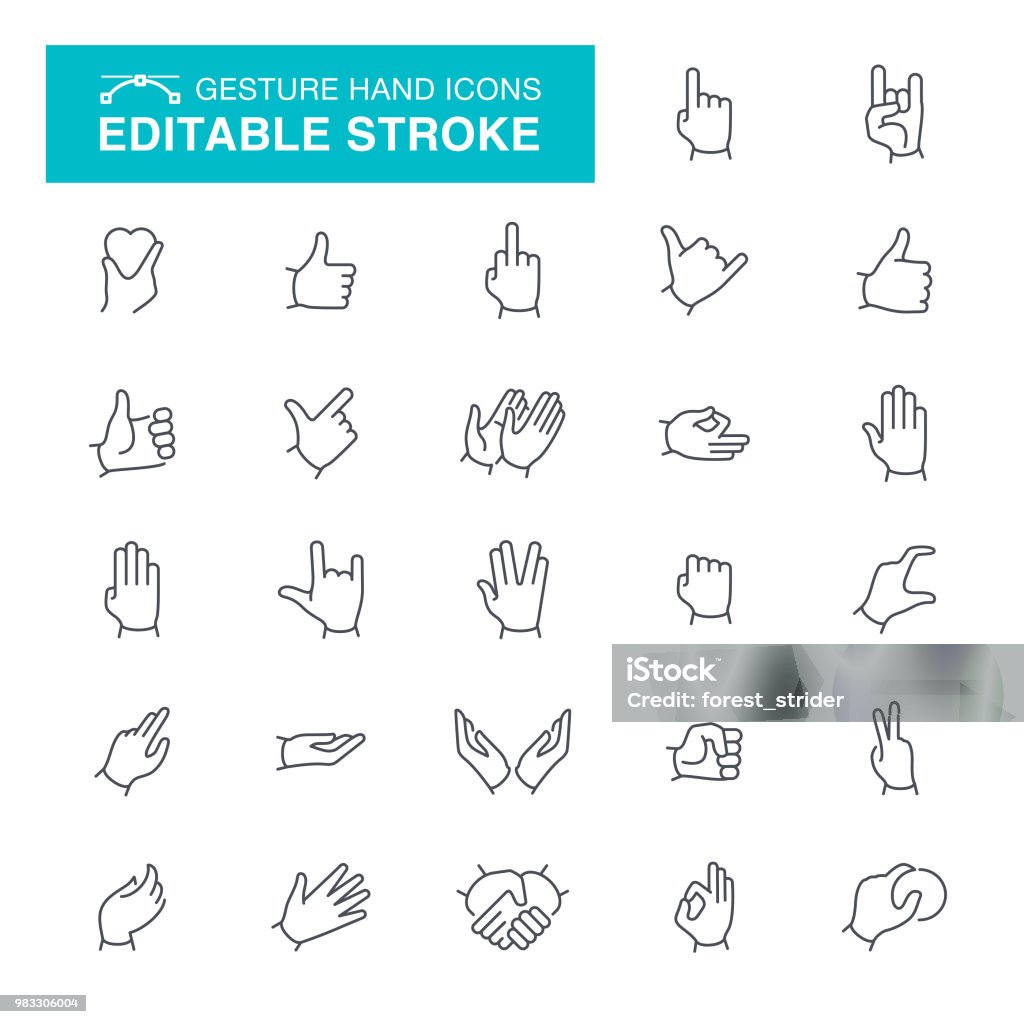 Gesture Editable Stroke Icons Thumbs Up, Handshake, Human Hand, Peace Sign - Gesture Icon Symbol stock vector