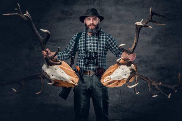 istock Male holds a skull of a deer. 983324796