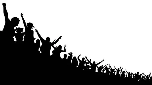 Vector illustration of Soccer crowd, cheer fan, vector silhouette background. Basketball, hockey, baseball, stadium audience
