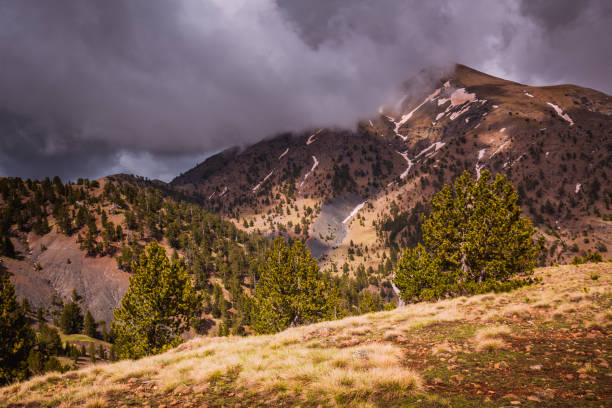 istock Mountains tundra in clouds landscape. 983337542