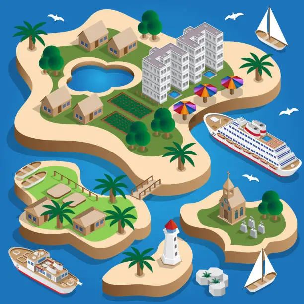 Vector illustration of The resort is on the islands.