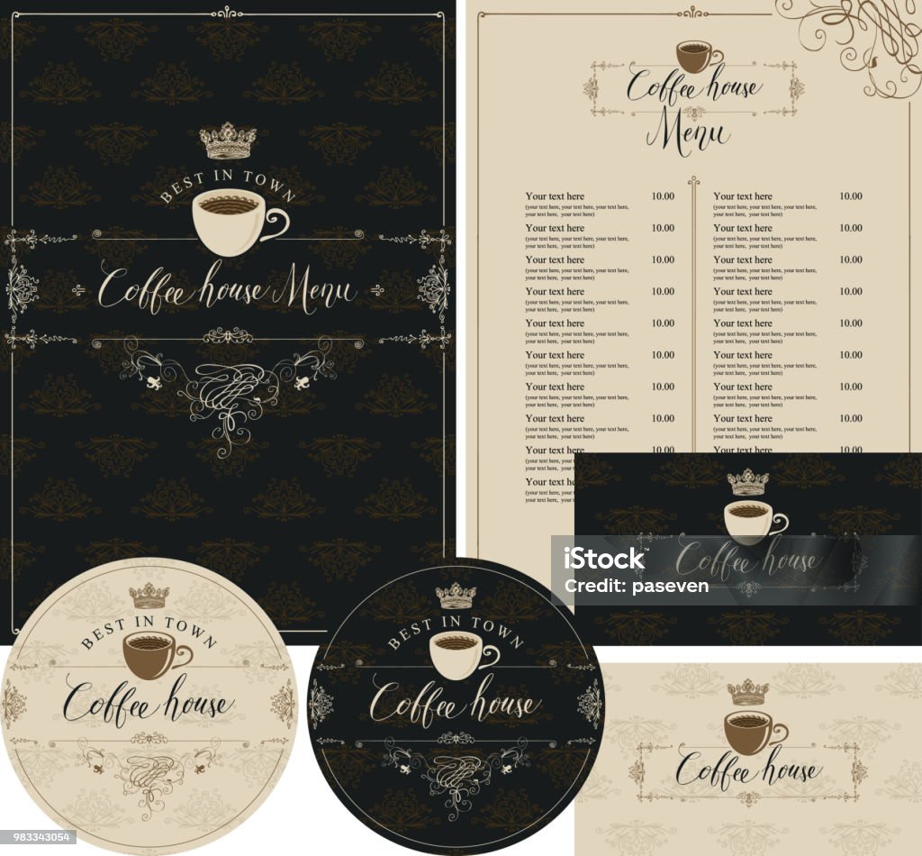 set di elementi di design per caffetteria con corona - arte vettoriale royalty-free di Menù