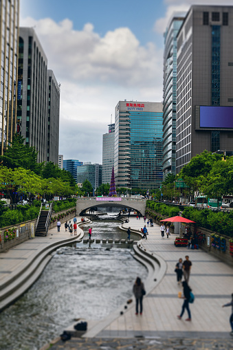 Cheonggyecheon Stream in downtown Seoul, South Korea.
