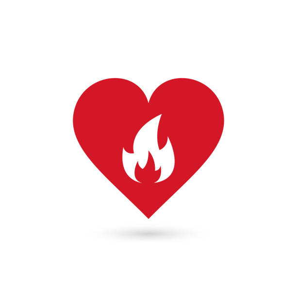 heart in fire symbol, vector heart in fire symbol, vector simple isolated sign. passion stock illustrations