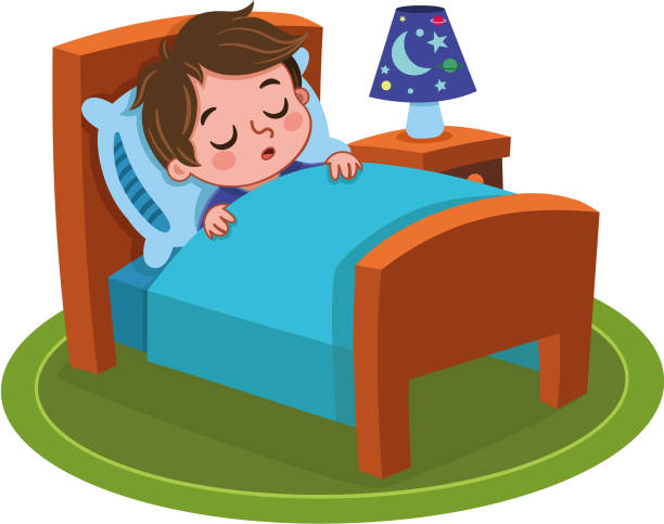 ilustrações, clipart, desenhos animados e ícones de ilustração em vetor de um menino dormir. - sleeping child cartoon bed