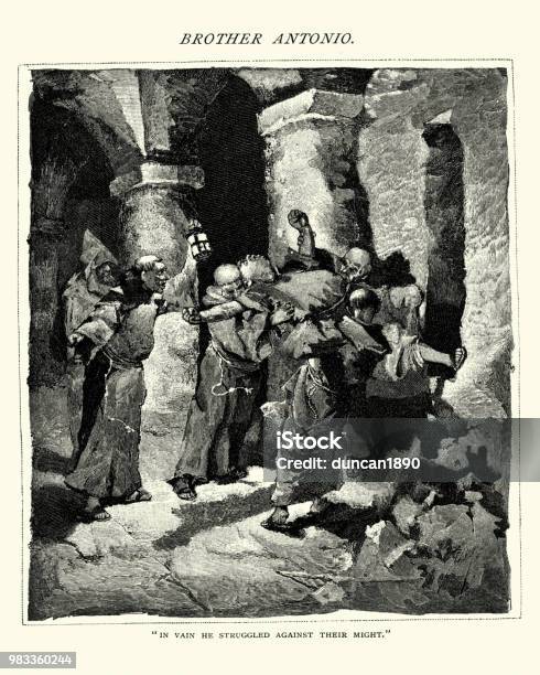Immuring Medieval Monks Performing Immurement On A Man Stock Illustration ...