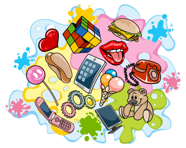 Different items on colored background Vector illustration of different objects on a colored background puzzle cube stock illustrations