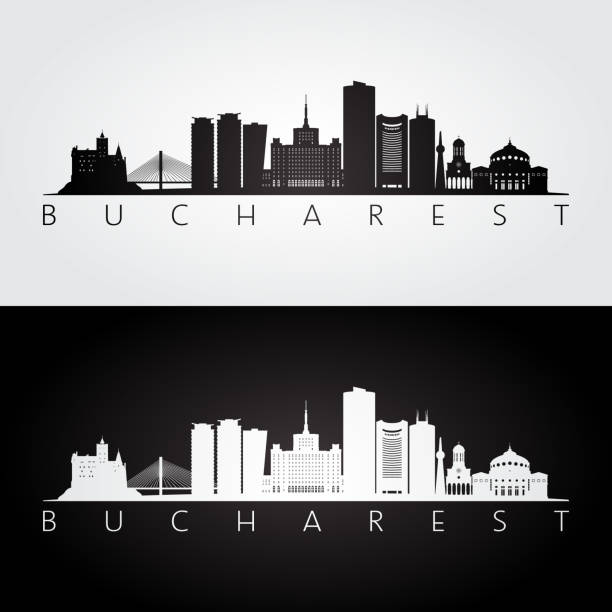 ilustrações de stock, clip art, desenhos animados e ícones de bucharest skyline and landmarks silhouette, black and white design, vector illustration. - architecture art backgrounds church