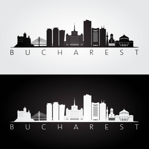 Bucharest skyline and landmarks silhouette, black and white design, vector illustration. Bucharest skyline and landmarks silhouette, black and white design, vector illustration. bucharest stock illustrations