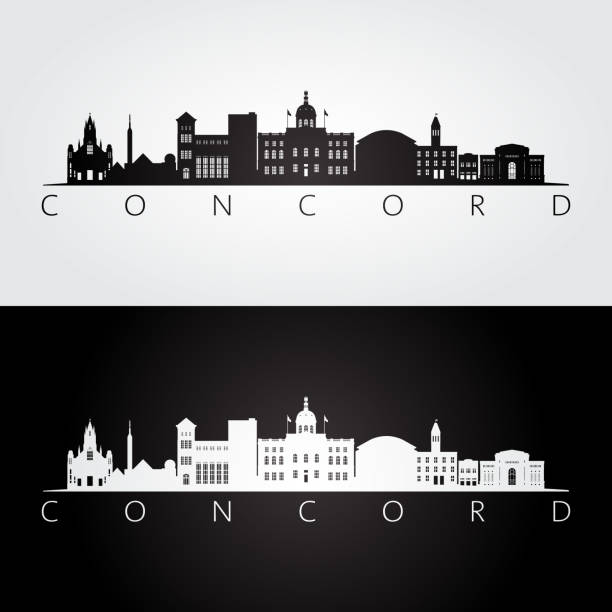 Concord, USA skyline and landmarks silhouette, black and white design, vector illustration. Concord, USA skyline and landmarks silhouette, black and white design, vector illustration. concord new hampshire stock illustrations
