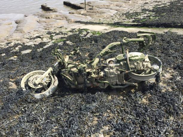 Dumped motorbike in river