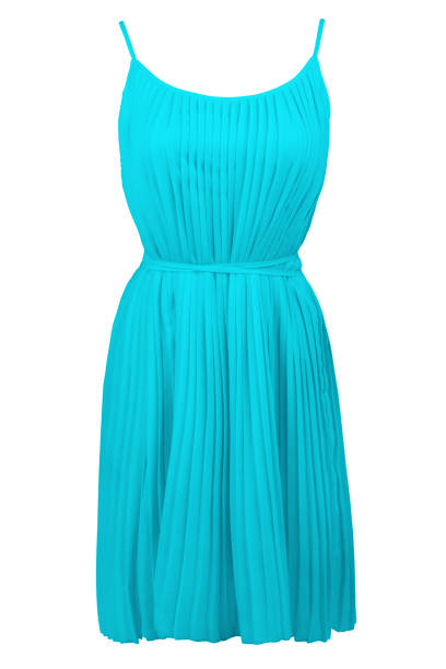 istock Turquoise pleated dress, isolated on white 983407240