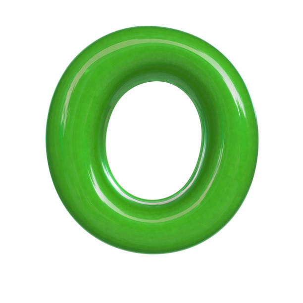 istock Glossy green paint letter O. 3D render of bubble font isolated on white background 983410344