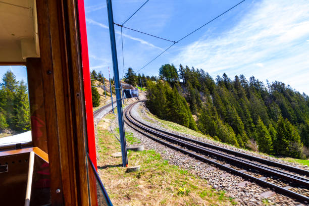 istock Rigi bahn electric cable tram  on Rigi kulm , Alpine mountain 983414232