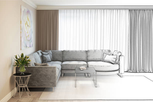 istock Sketch of living room became a real interior 983417092