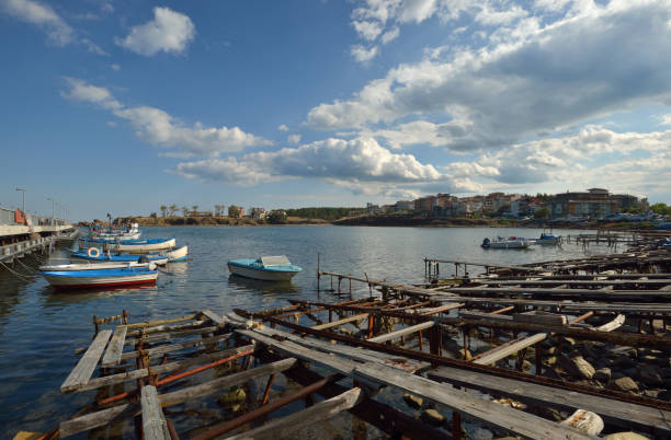 Boats in Ahtopol bay. Black sea, Burgas province, Balkans, Europe.