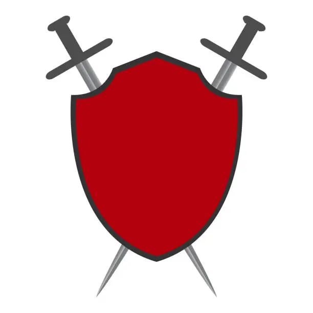 Vector illustration of Red shield and two crossed rapiers. Vector illustration