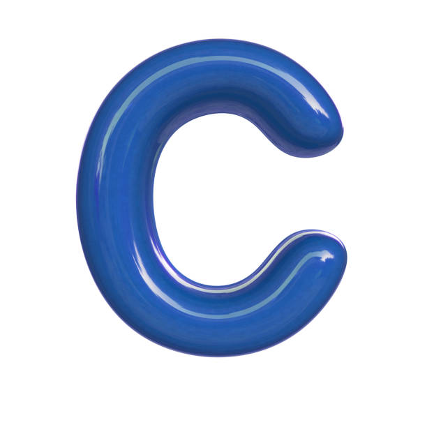 istock Glossy blue paint letter C. 3D render of bubble font isolated on white background 983430106