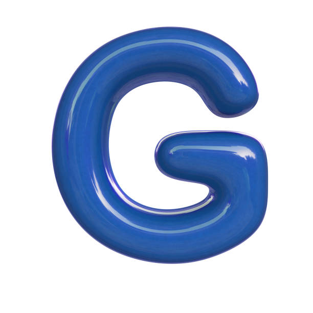 istock Glossy blue paint letter G. 3D render of bubble font isolated on white background 983439950