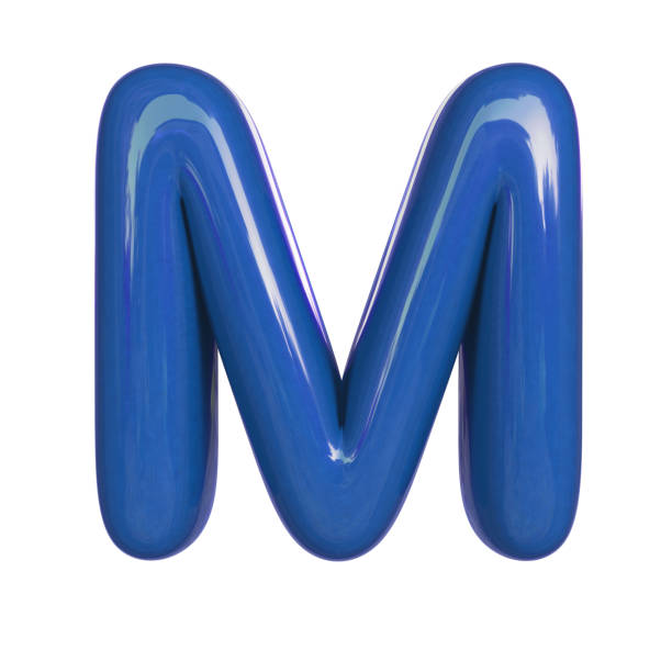 istock Glossy blue paint letter M. 3D render of bubble font isolated on white background 983449404