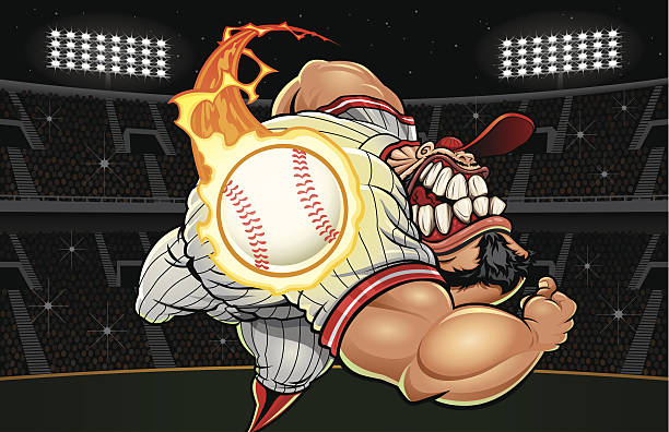 monster fastball (landschaft version - baseball player flash stock-grafiken, -clipart, -cartoons und -symbole