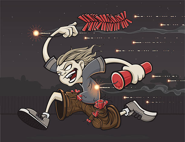 Zombie Kid Running With Fireworks  child misbehaving stock illustrations