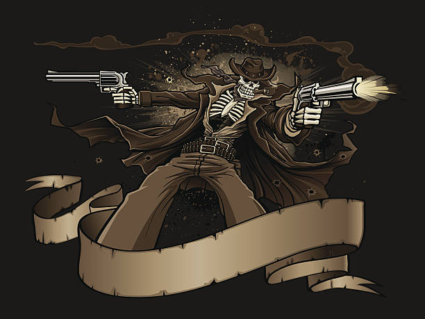 gunslinger undead von hell - zombie aggression monster indoors stock-grafiken, -clipart, -cartoons und -symbole