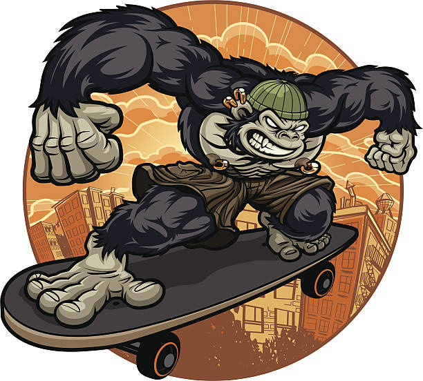 bildbanksillustrationer, clip art samt tecknat material och ikoner med thug monkey version iii - skateboard escape - varselkläder