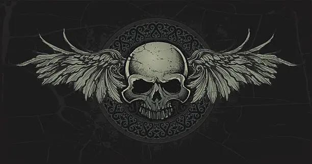 Vector illustration of Ancient Celtic Skull with Wings Medallian