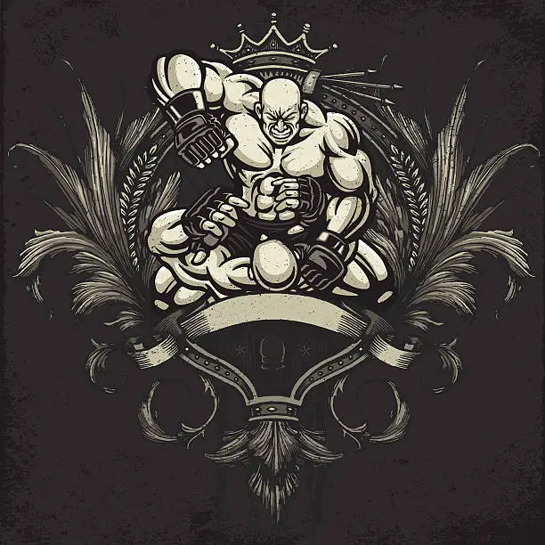 Vector illustration of Ultimate Fighter Punching Opponent: Heraldry Crest Version