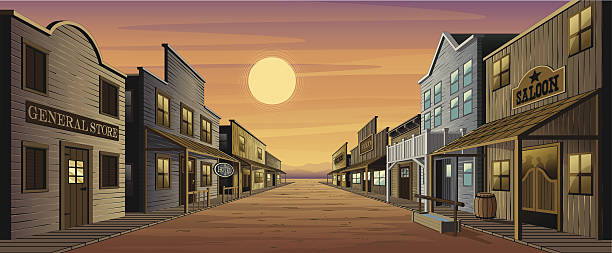 ilustraciones, imágenes clip art, dibujos animados e iconos de stock de old west town - town