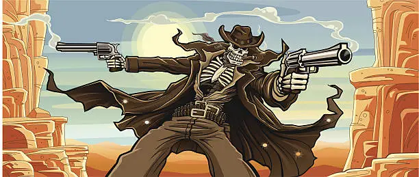 Vector illustration of Undead Gunslinger: Mountain Pass Version