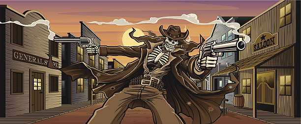 bildbanksillustrationer, clip art samt tecknat material och ikoner med undead gunslinger: old west town version - varselkläder