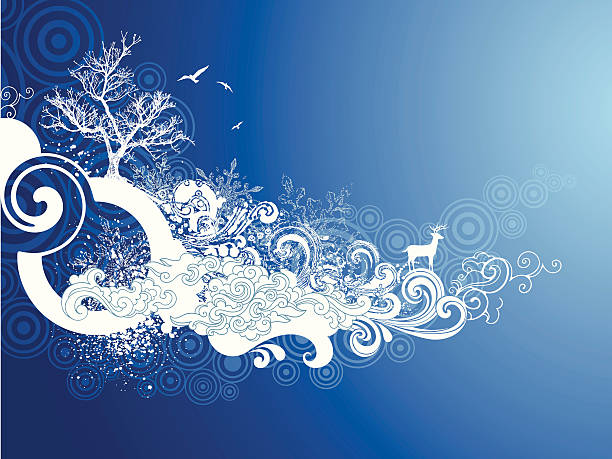 ilustrações de stock, clip art, desenhos animados e ícones de abstrato paisagem de inverno - color image blue background season animal