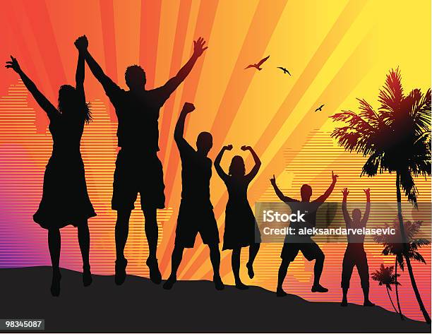 Beach Party Stock Illustration - Download Image Now - Arms Raised, Hand Raised, Teenage Boys