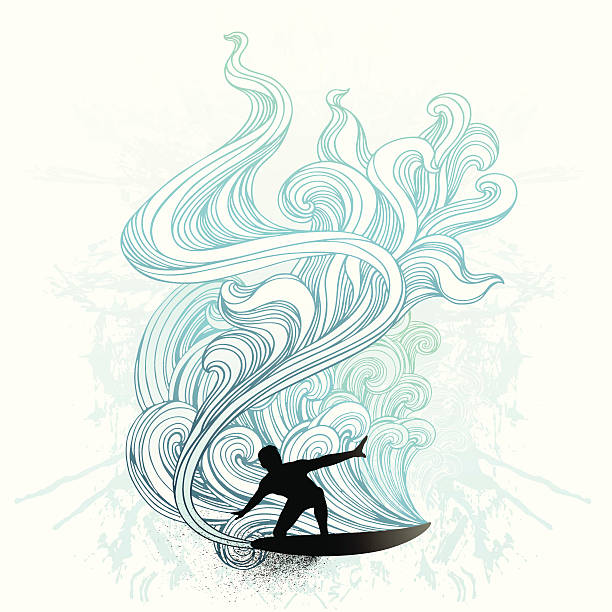 복고풍 서핑 - surfing wave surf surfboard stock illustrations