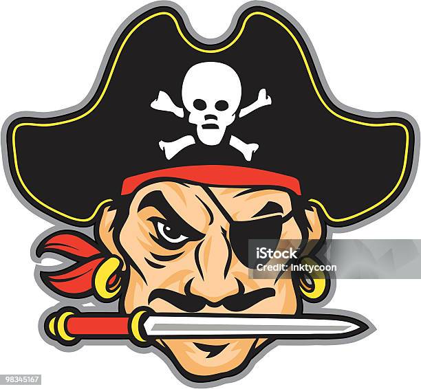 Pirate Head Cartoon With Black Hat Stock Illustration - Download Image Now - Pirate - Criminal, Logo, Costume Eye Patch