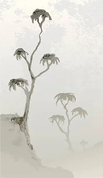 Vector illustration of Trees in the mist