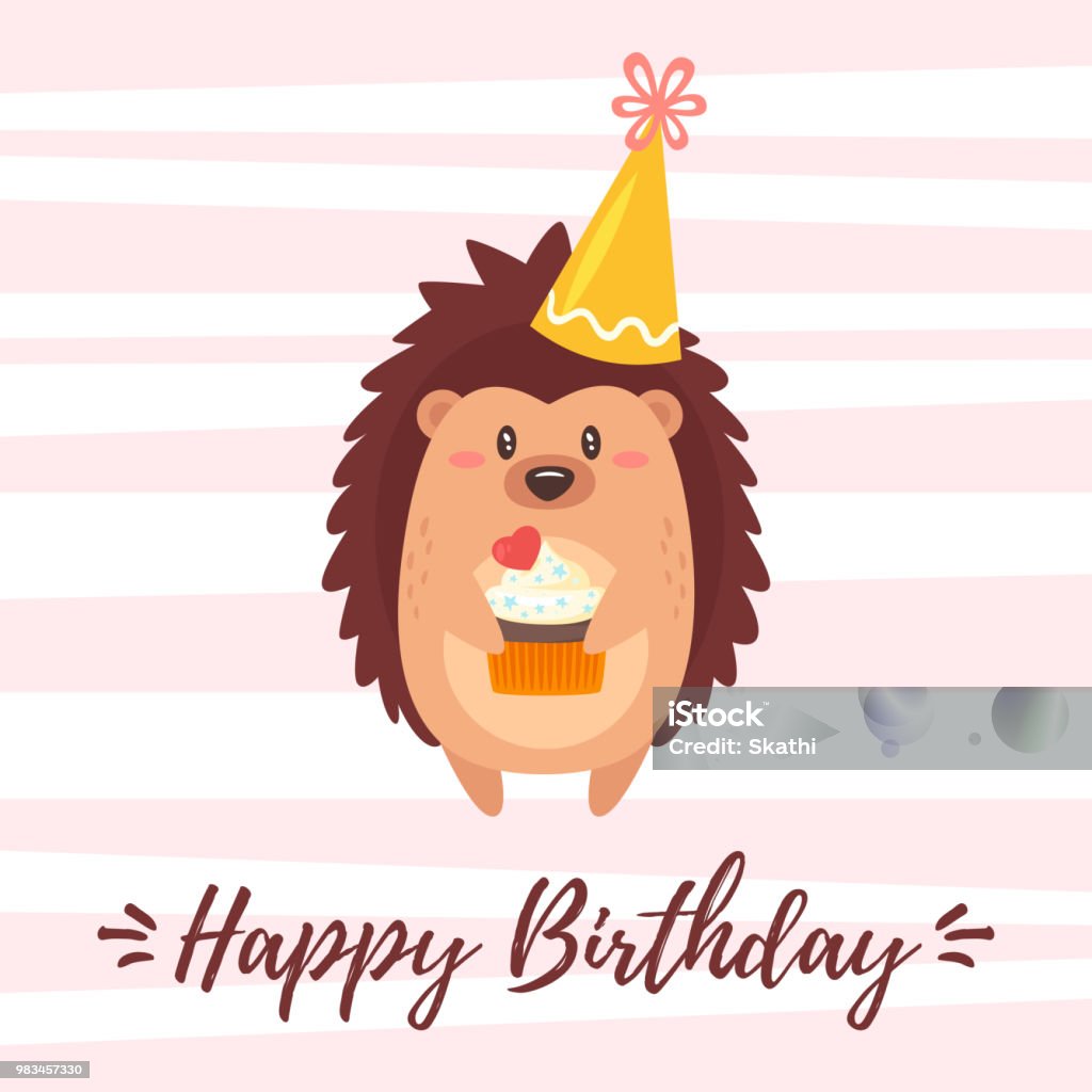 Modèle de carte de voeux Joyeux anniversaire - clipart vectoriel de Hérisson libre de droits