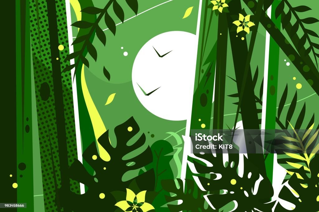 Green jungle background Green jungle background with branches leaves and flowers. Vector illustration Environmental Conservation stock vector