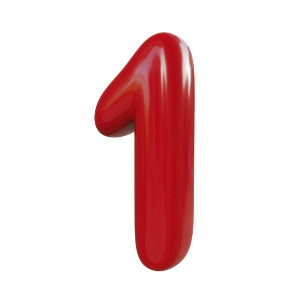 istock Glossy red number one, 1. 3D render of bubble font isolated on white background 983461448