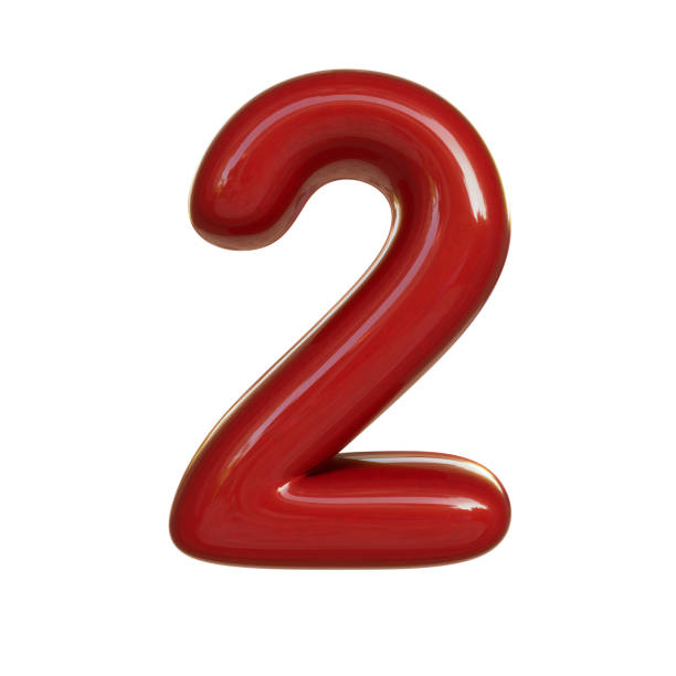 istock Glossy red number two, 2. 3D render of bubble font isolated on white background 983482628