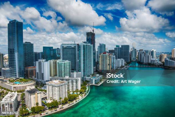 Downtown Miami Aerial Stock Photo - Download Image Now - Miami, Florida - US State, Urban Skyline