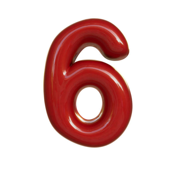 istock Glossy red number six, 6. 3D render of bubble font isolated on white background 983486584