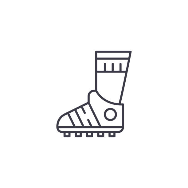 ilustraciones, imágenes clip art, dibujos animados e iconos de stock de botas de futbol concepto icono lineal. botas de futbol línea vector de señal, símbolo, ilustración. - football outline lace vector