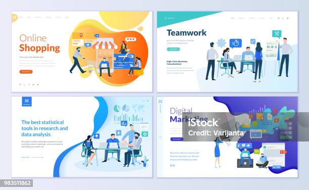 Set Of Web Page Design Templates For Online Shopping Digital Marketing Teamwork Business Strategy And Analytics Stock Illustration - Download Image Now